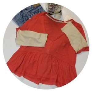 Free People Camelia Combo Red Long Sleeve V Top